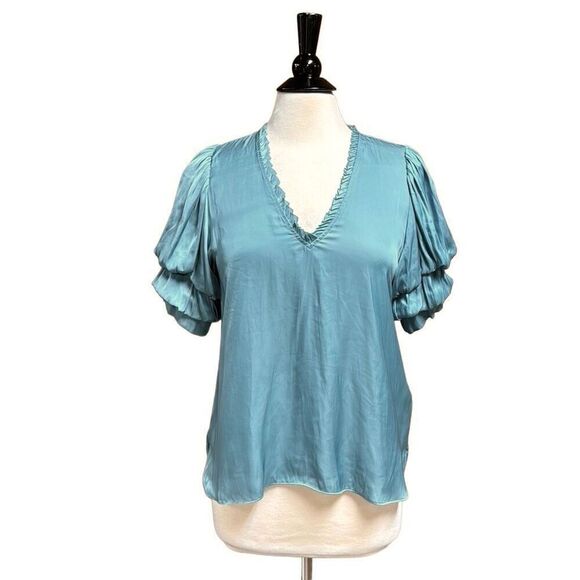 Zadig & Voltaire Blue Taste Tiered Puff Sleeve Blouse  Size small - Picture 1 of 7